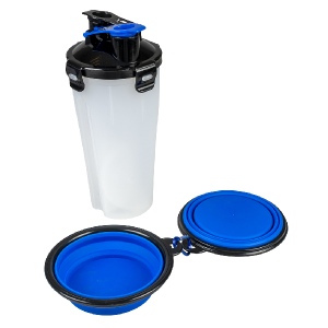 2-in-1 eet- en drink reisset 350ml – 11x11x23cm blauw/zwart