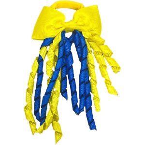 Blauw/geel haarelastiekje – frutsel per stuk